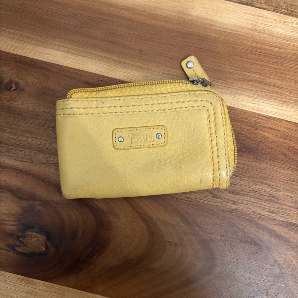 Fossil Mustard Leather Zip Wallet